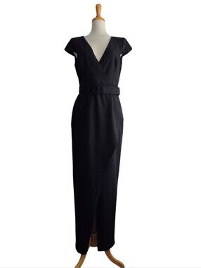 Vince Camuto Belted Evening Dress Black Women's Size 12 Luxury